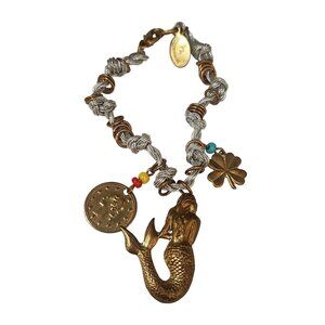 Vintage NOS Signed Bee Charming Silk Cord Mermaid Charm Friendship Bracelet